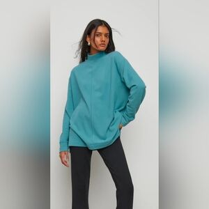 Oak + Fort Soft Feel Teal Mock Neck Pullover Sweater Long Sleeve Size L